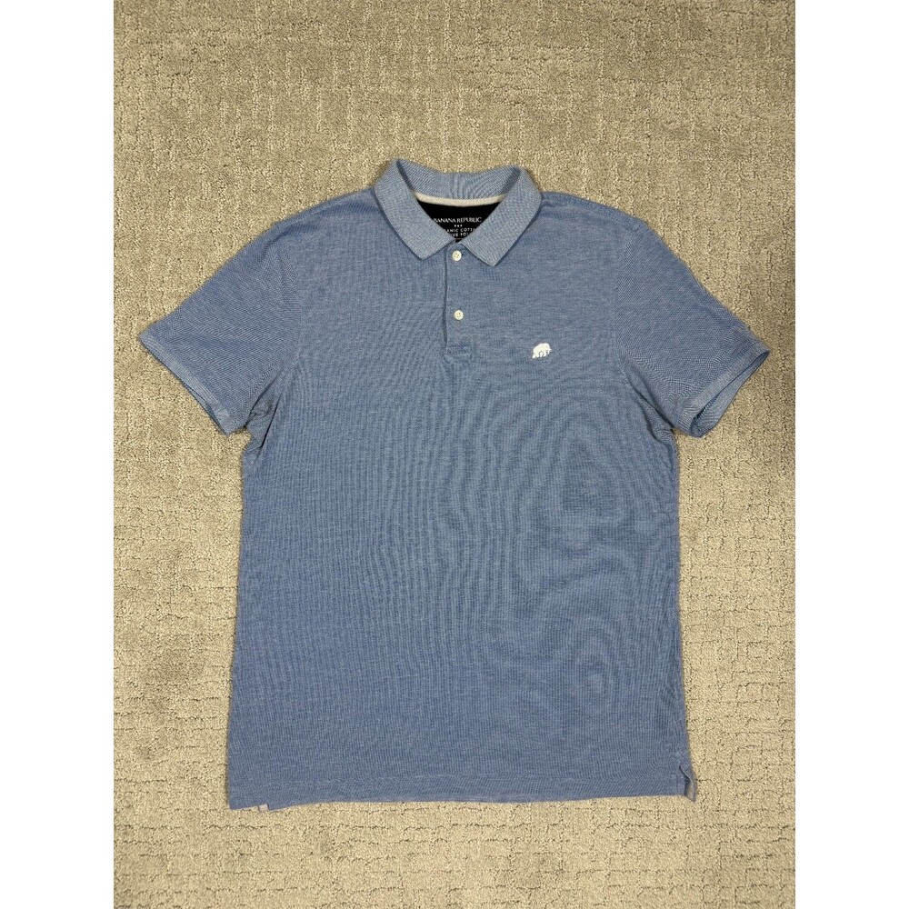 Banana Republic Organic Cotton Pique Polo Shirt Men's Large Blue Short Sleeve